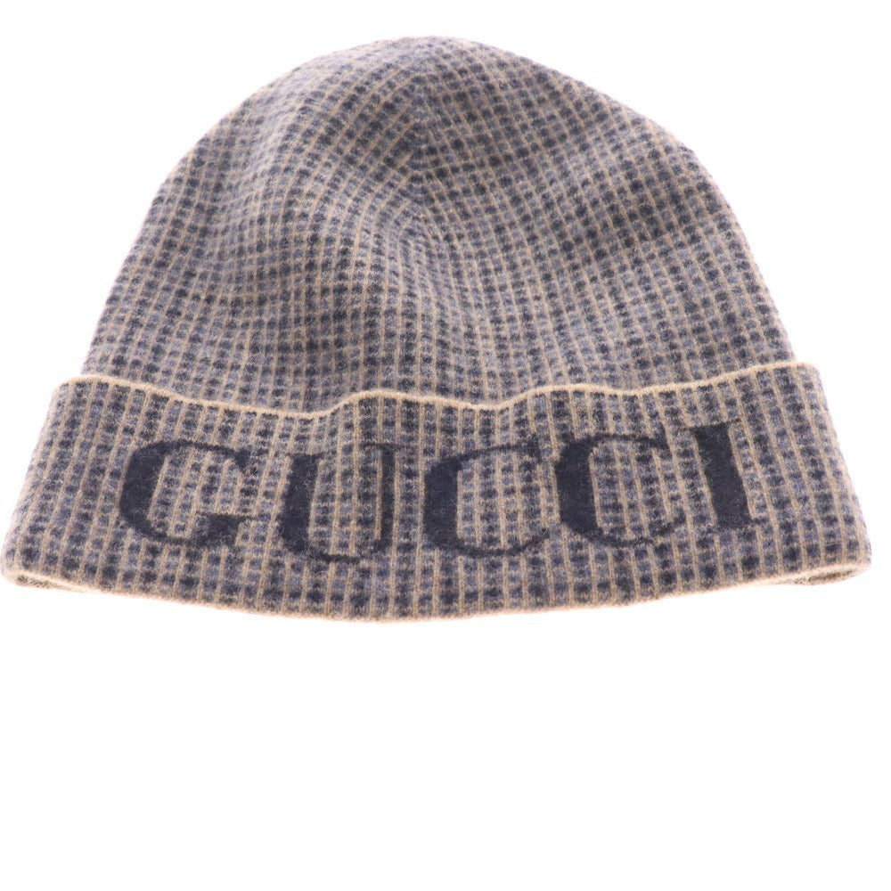 ■ Gucci knit cap, wool, men's, M, blue, beige, tagged, unused