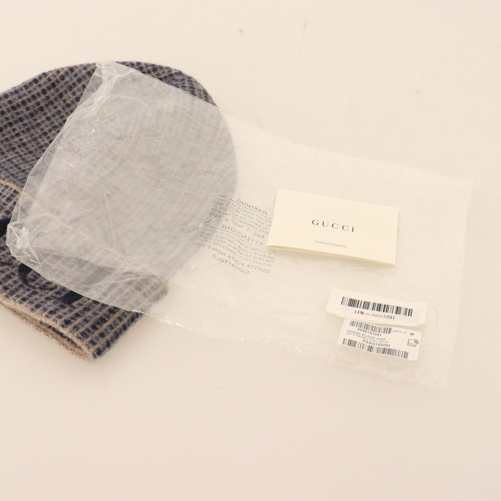 ■ Gucci knit cap, wool, men's, M, blue, beige, tagged, unused