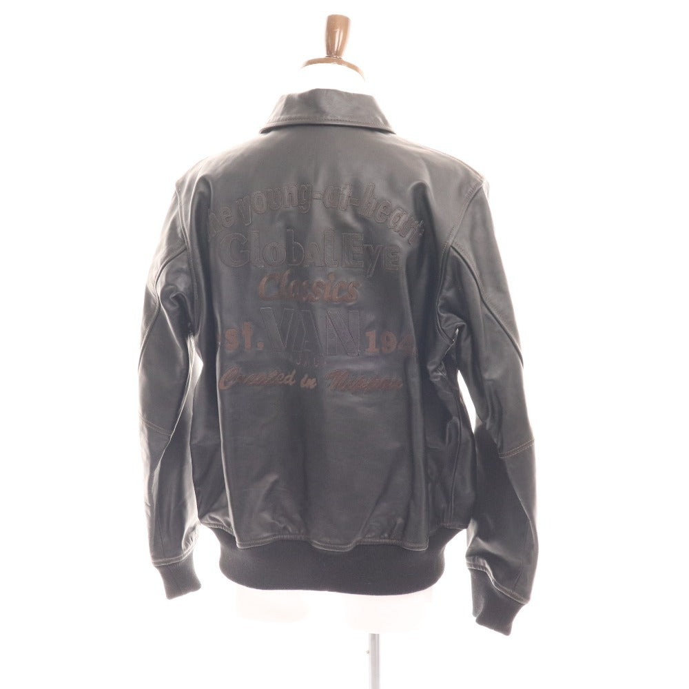 ■ Van Jacket Leather Jacket Riders Jacket Outerwear Classic Horse Leather Back Logo Men's LL Black