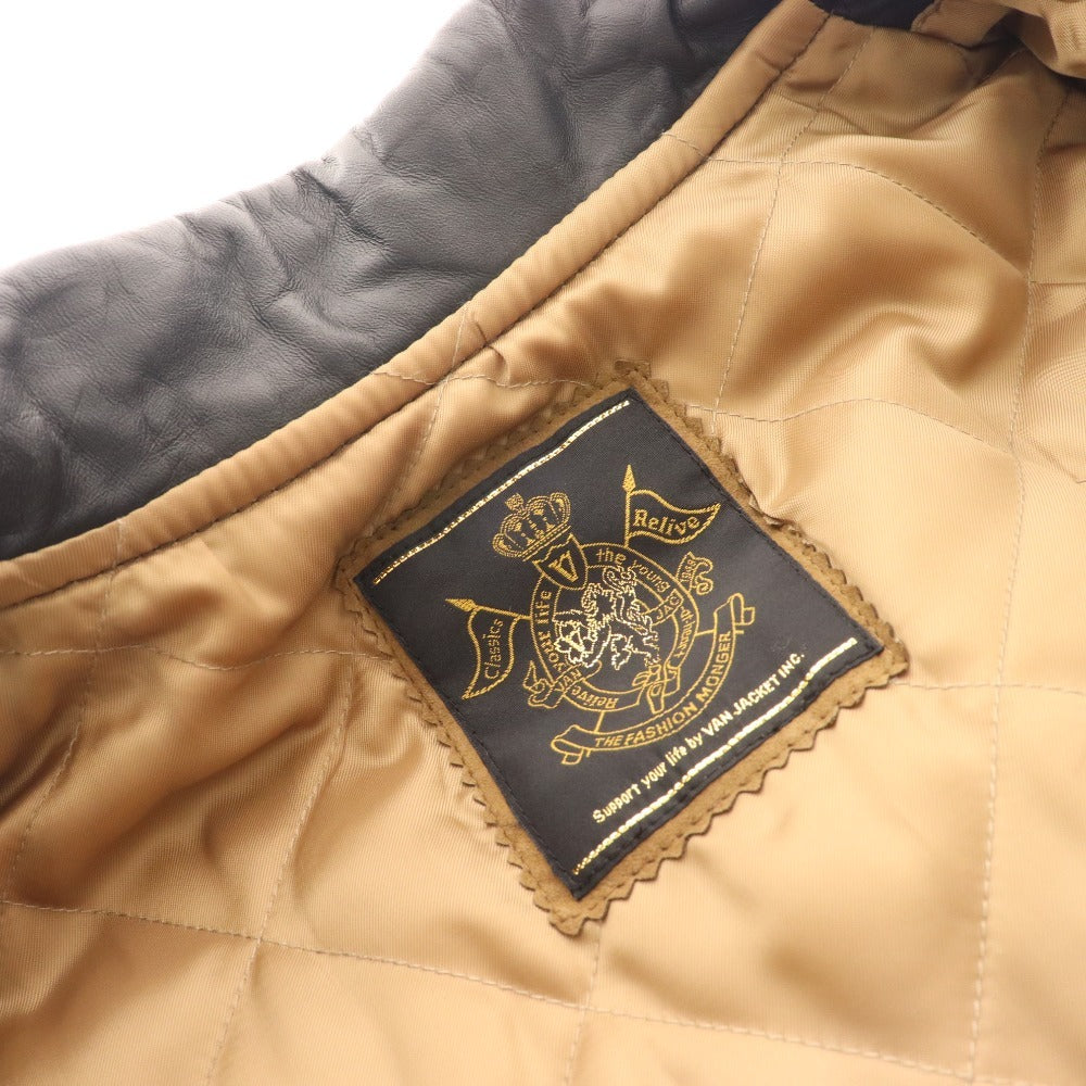 ■ Van Jacket Leather Jacket Riders Jacket Outerwear Classic Horse Leather Back Logo Men's LL Black