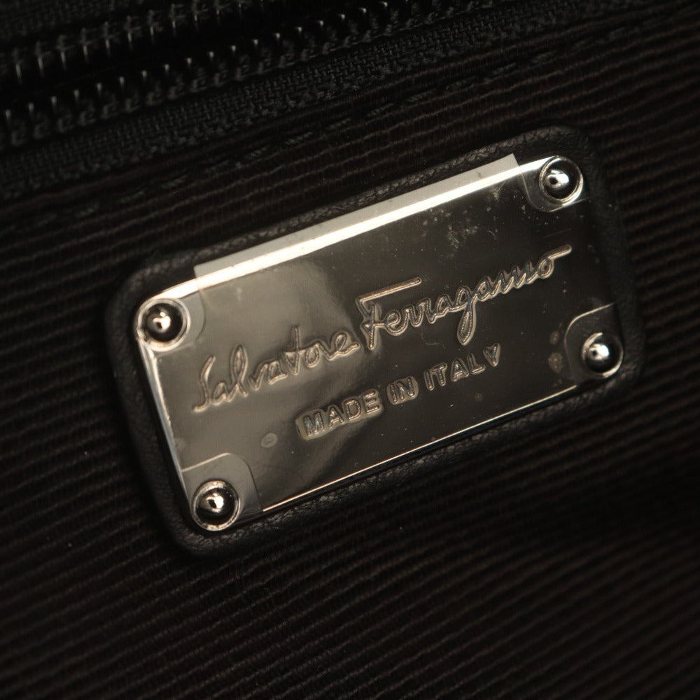 ■ フェラガモ Salvatore Ferragamo ハンド ショルダーバッグ 鞄 ナイロン レザー スパンコール リボン レディース ブラック系 袋付き
