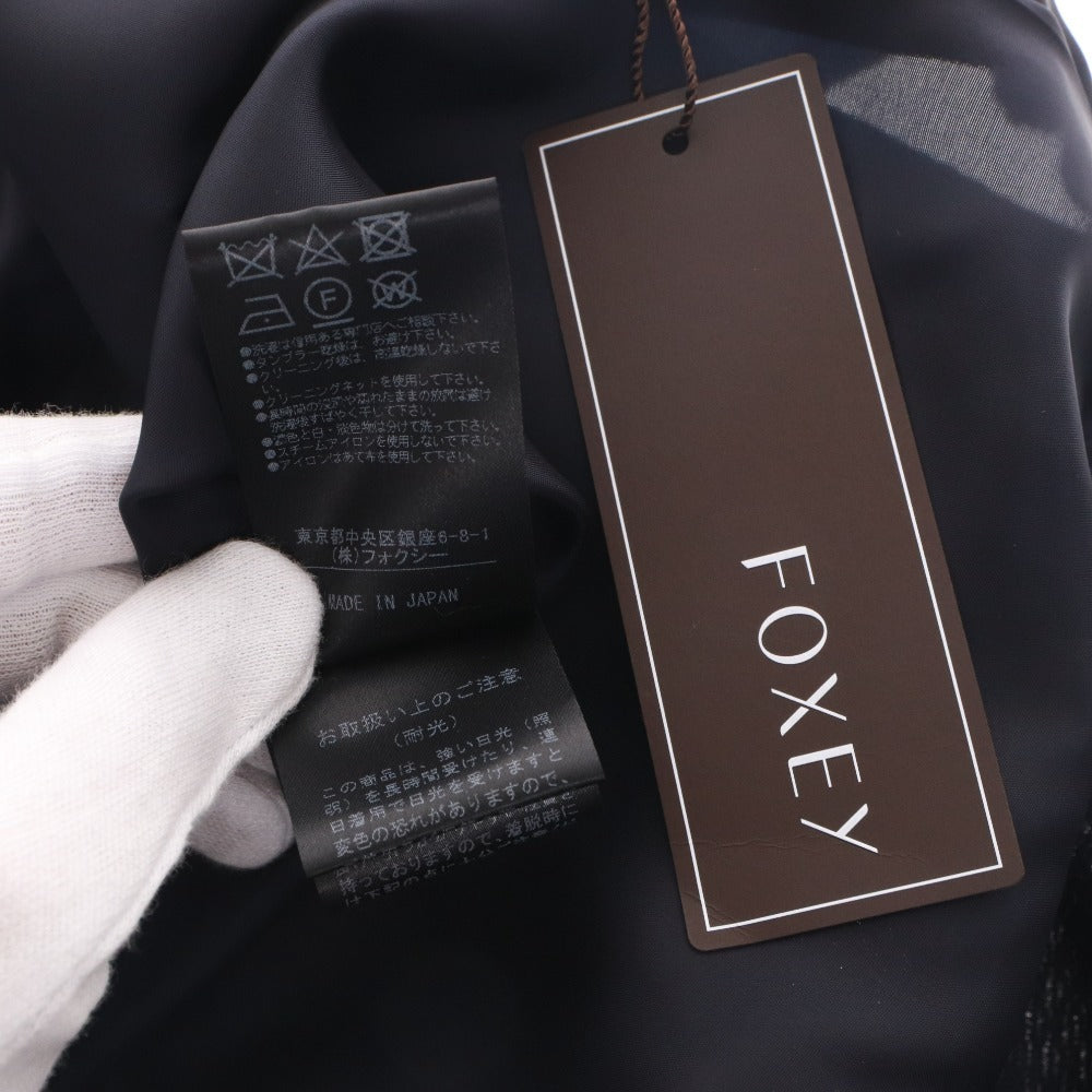 ■ フォクシー FOXEY ワンピース ノースリーブ ジャスミン 39690 刺繍 レディース 38(S相当）ネイビー 付属品付き 未使用