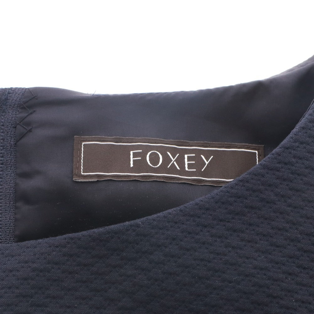 ■ フォクシー FOXEY ワンピース ノースリーブ ジャスミン 39690 刺繍 レディース 38(S相当）ネイビー 付属品付き 未使用