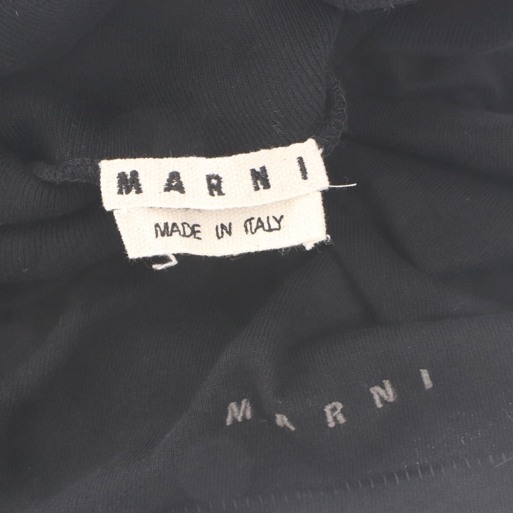 ■ MARNI マルニ カットソー 長袖Tシャツ トップス タートルネック ロゴ刺繍 イタリア製 綿 メンズ 44(S相当) 黒 ブラック