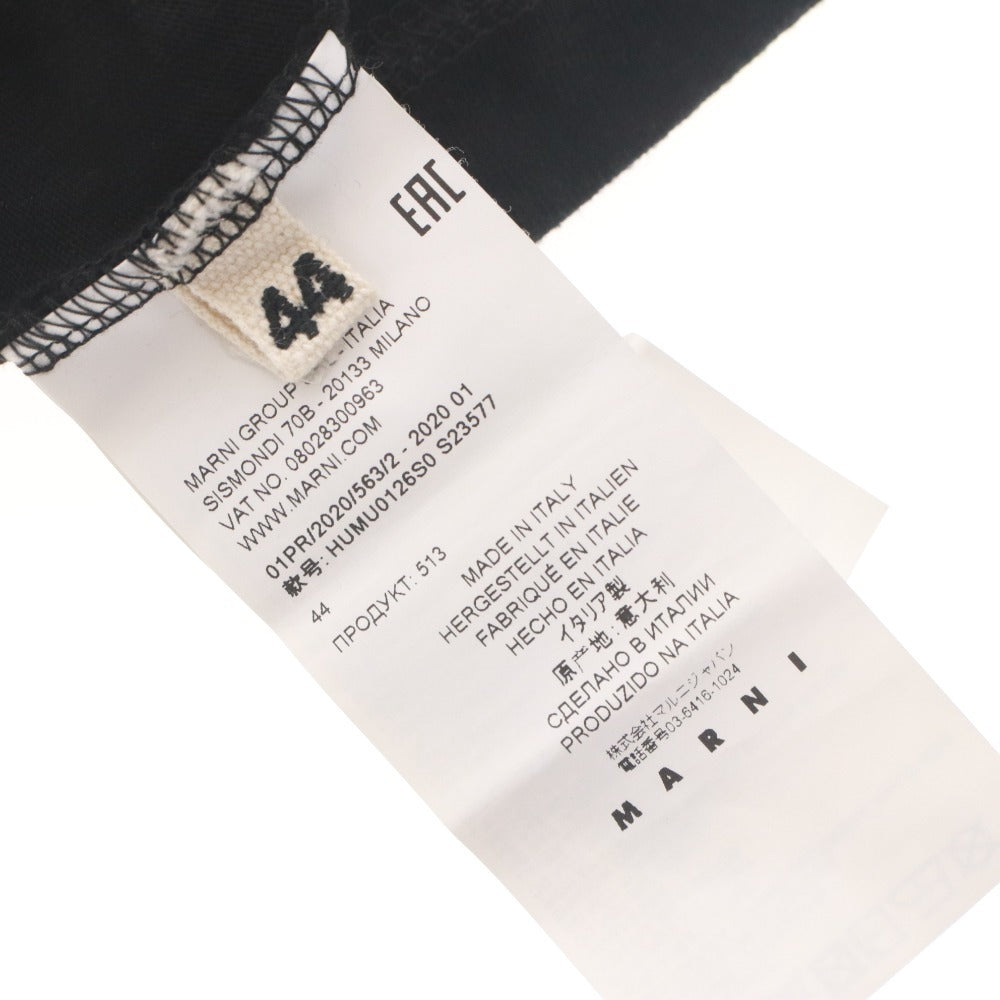 ■ MARNI マルニ カットソー 長袖Tシャツ トップス タートルネック ロゴ刺繍 イタリア製 綿 メンズ 44(S相当) 黒 ブラック