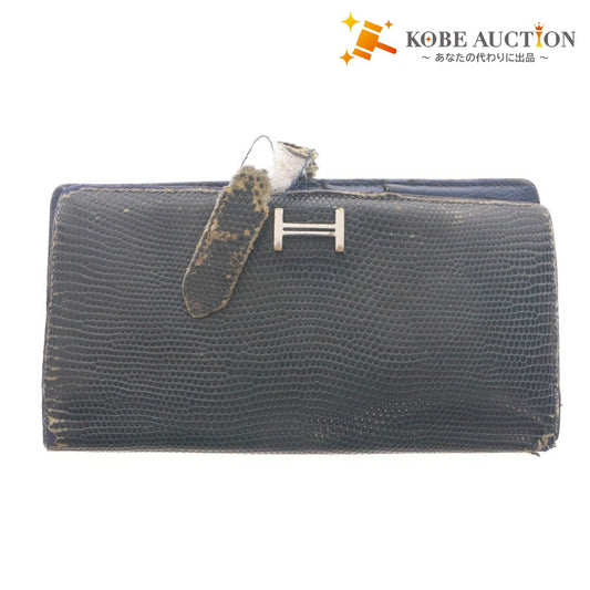 ■ HERMES エルメス 長財布 ベアンスフレ 800 シルバー金具 カード 札 小銭入れ メンズ レディース カーキグレー ネイビー 訳アリ