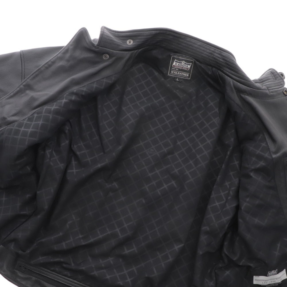 ■ KADOYA カドヤ K‘s LEATHER K`s PRODUCT ライダースジャケット アウター 牛革 レザー シャーリング タックロール メンズ L ブラック