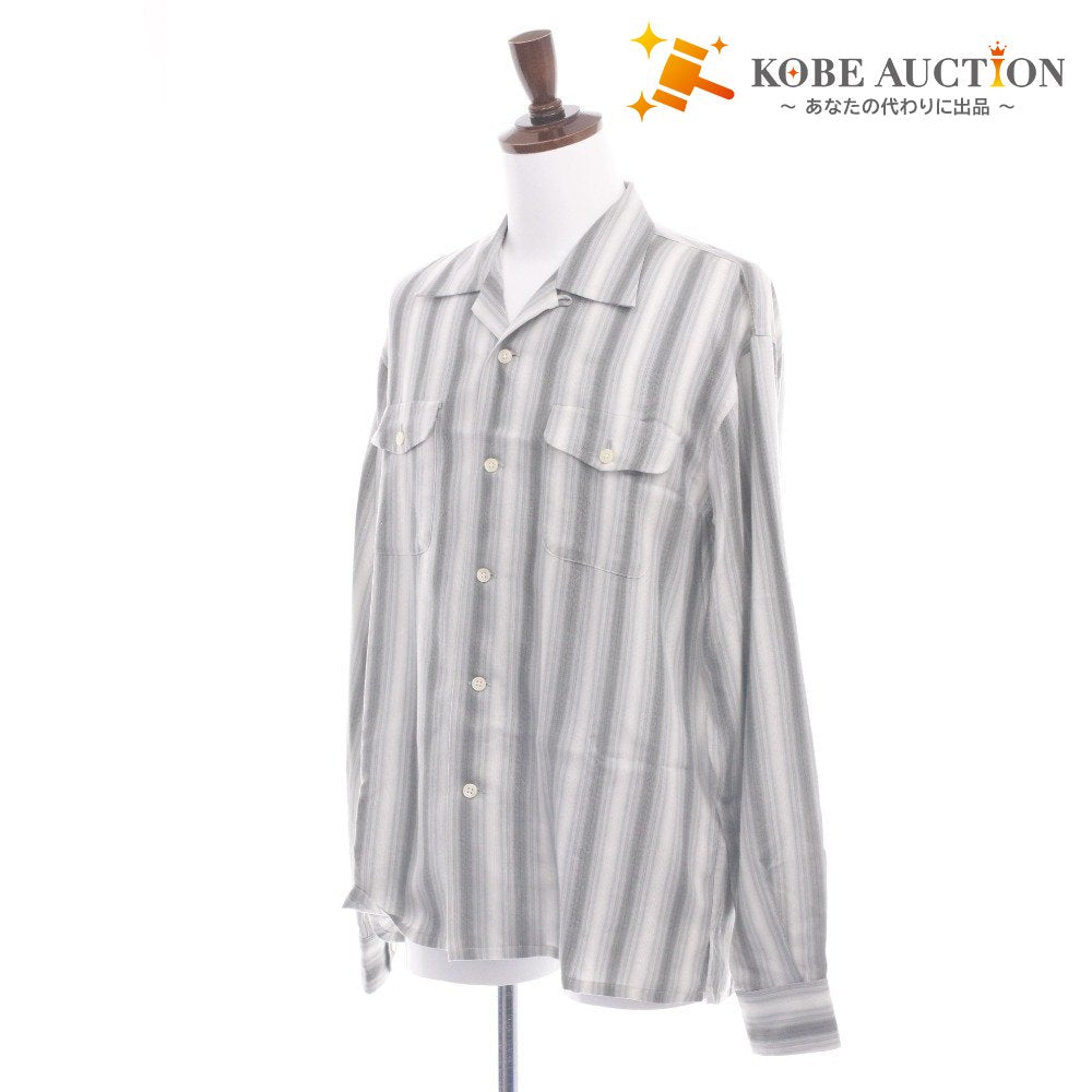 ■ PABLO VINCI パブロヴィンチ シャツ 長袖 トップス Ombre striped shirt ボタン ボタン 襟 ポケット メンズ M ライトグレー系 未使用