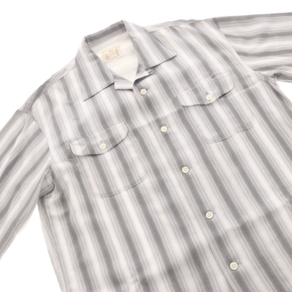 ■ PABLO VINCI パブロヴィンチ シャツ 長袖 トップス Ombre striped shirt ボタン ボタン 襟 ポケット メンズ M ライトグレー系 未使用