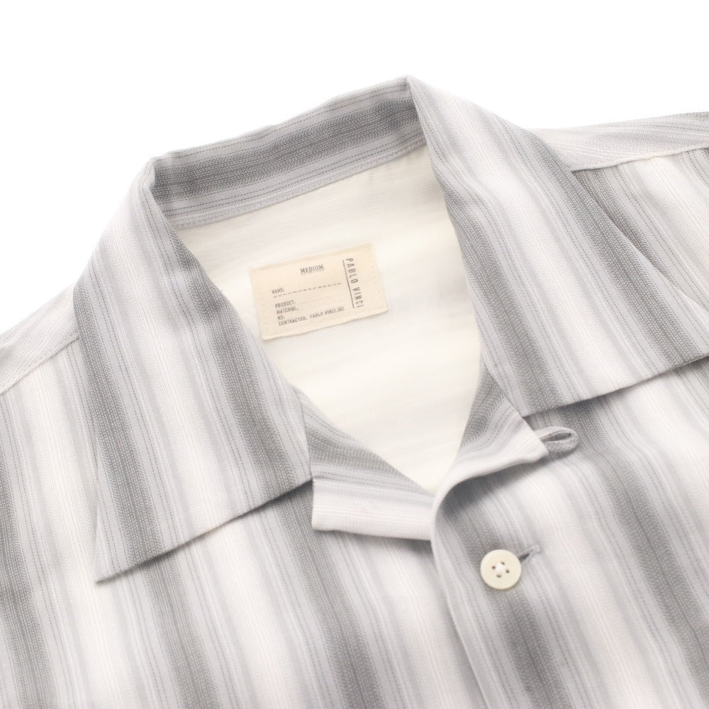 ■ PABLO VINCI パブロヴィンチ シャツ 長袖 トップス Ombre striped shirt ボタン ボタン 襟 ポケット メンズ M ライトグレー系 未使用