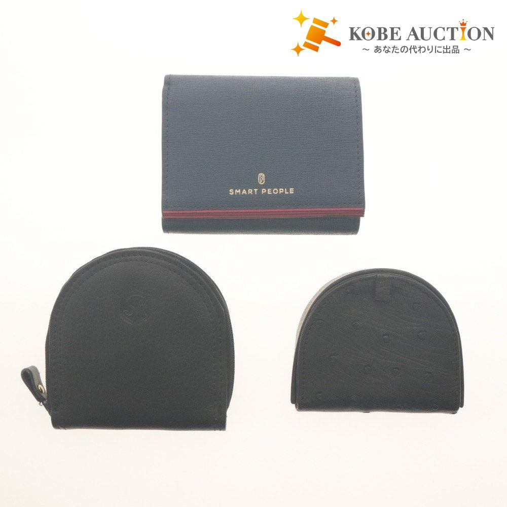 ■ 財布 コインケース 3点セット まとめ売り SMART PEOPLE GENUINE OSTRICH 折り畳み コンパクト ウォレット