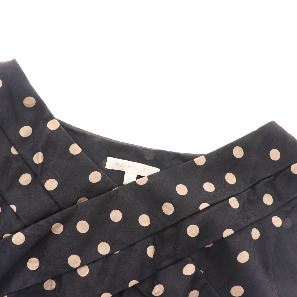 ■ ポールカ ワンピース ノースリーブ トップス ボトムス リボン シルク100％ 水玉 レディース 38 ブラック