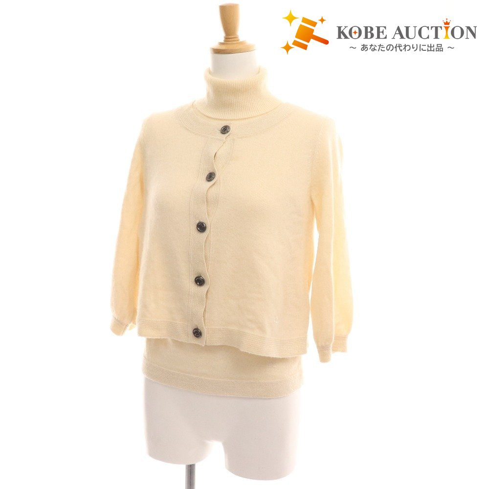 ■ バーバリー アンサンブル タートルネックニット 半袖 カーディガン トップス カシミヤ レディース 1 ホワイト