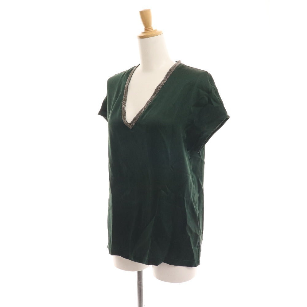 ■ Fabiana Filippi Blouse Cut and Sewn French Sleeve Top 100% Silk Women's S Green