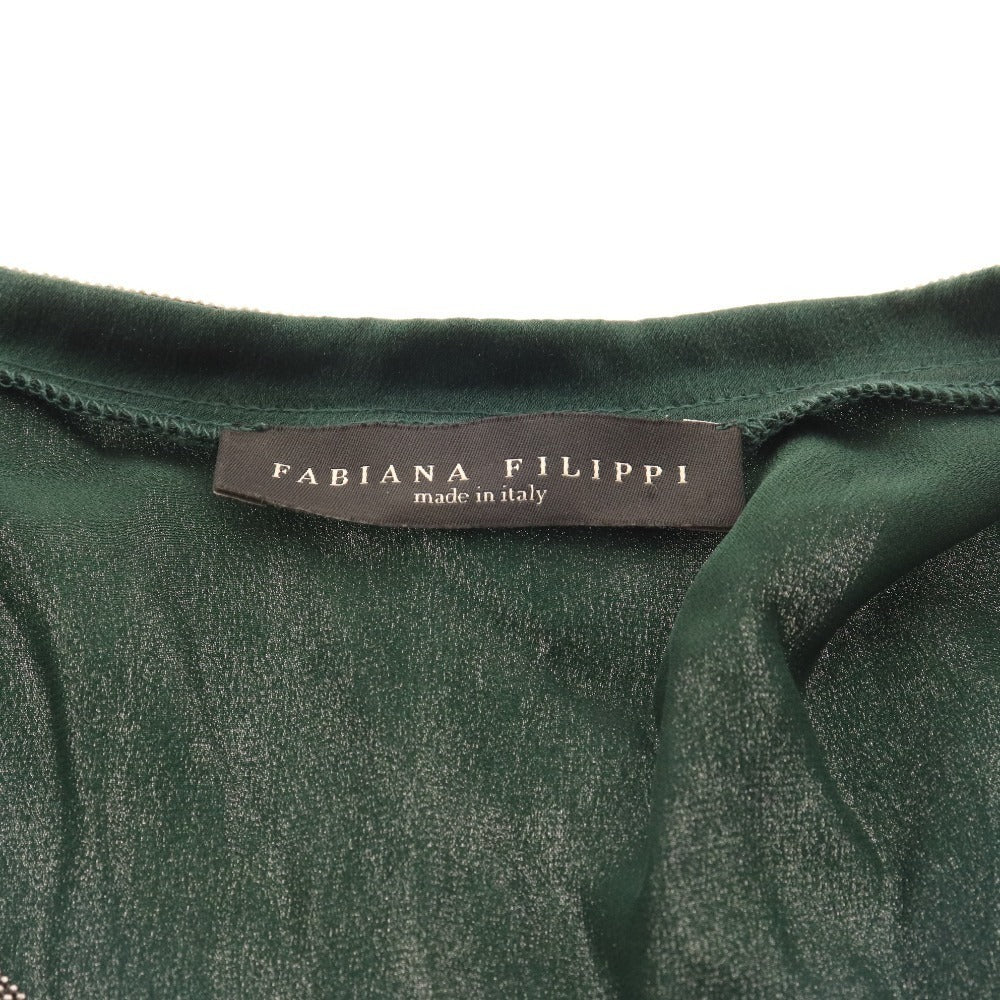 ■ Fabiana Filippi Blouse Cut and Sewn French Sleeve Top 100% Silk Women's S Green