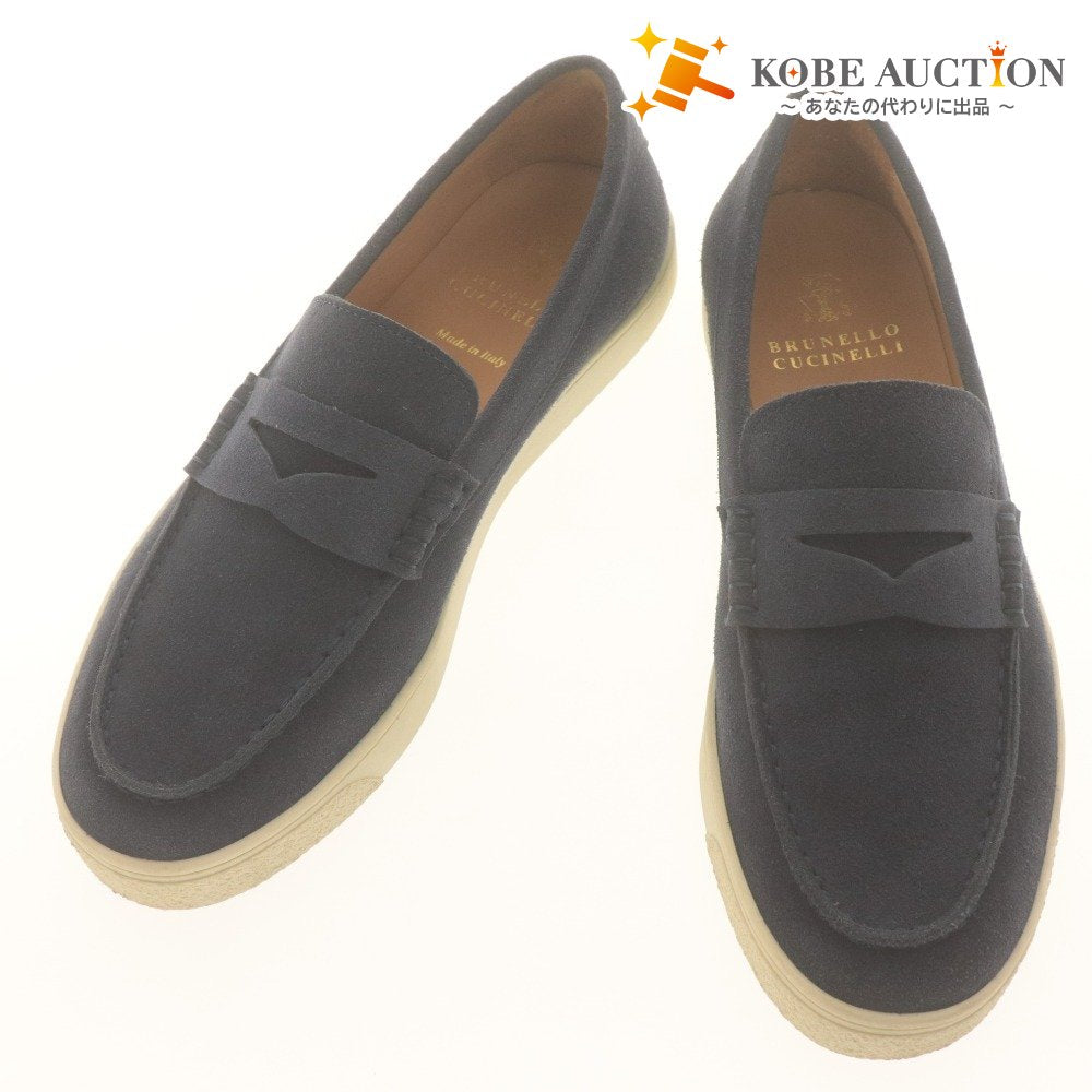 ■ BRUNELLO CUCINELLI ブルネロクチネリ スニーカー シューズ 靴 スエードペニーローファー メンズ 41 (26.0cm相当) ネイビー系 箱付き