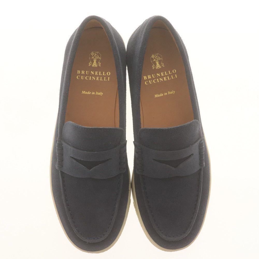 ■ BRUNELLO CUCINELLI ブルネロクチネリ スニーカー シューズ 靴 スエードペニーローファー メンズ 41 (26.0cm相当) ネイビー系 箱付き