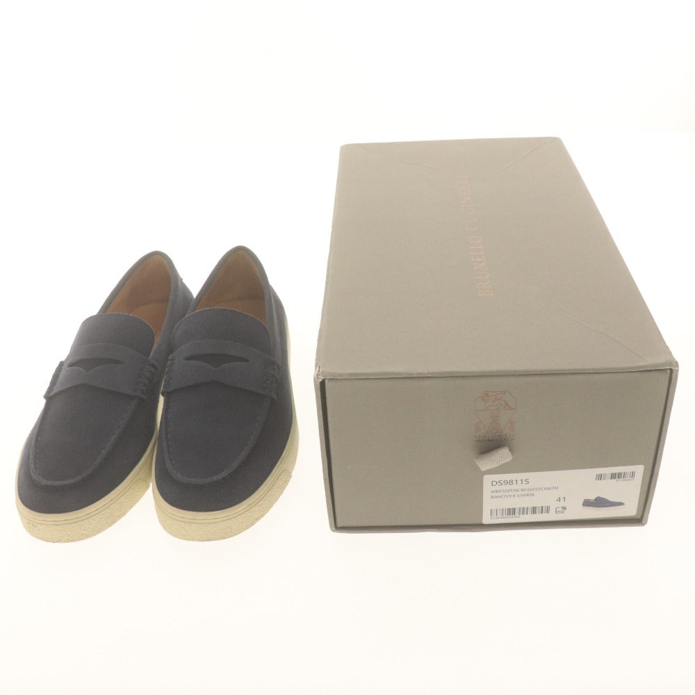 ■ BRUNELLO CUCINELLI ブルネロクチネリ スニーカー シューズ 靴 スエードペニーローファー メンズ 41 (26.0cm相当) ネイビー系 箱付き