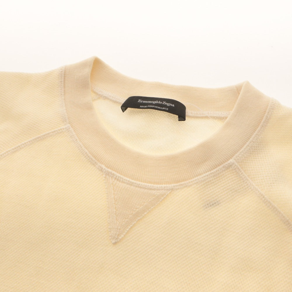 ■ Ermenegildo Zegna エルメネジルド・ゼニア ニット シャツ トップス HIGH PERFORMANCE 丸首 長袖 無地 メンズ XS アイボリー系