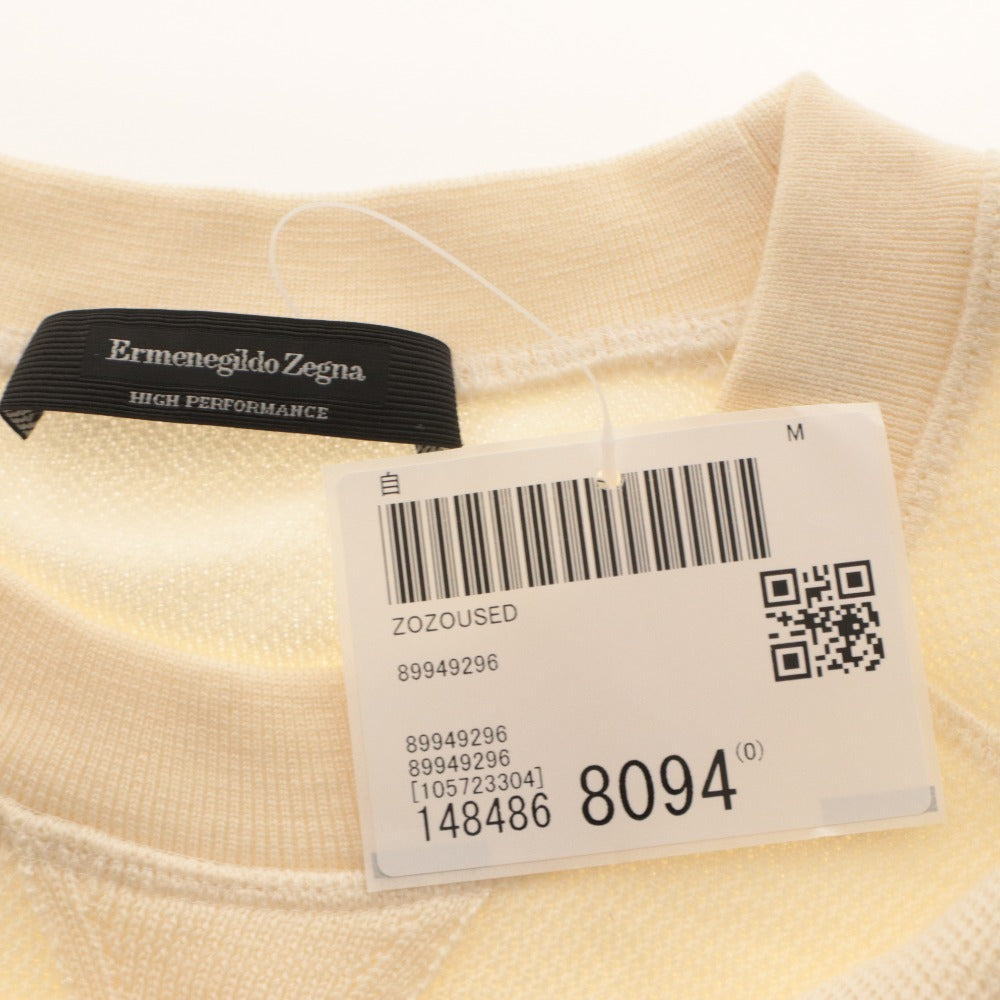 ■ Ermenegildo Zegna エルメネジルド・ゼニア ニット シャツ トップス HIGH PERFORMANCE 丸首 長袖 無地 メンズ XS アイボリー系