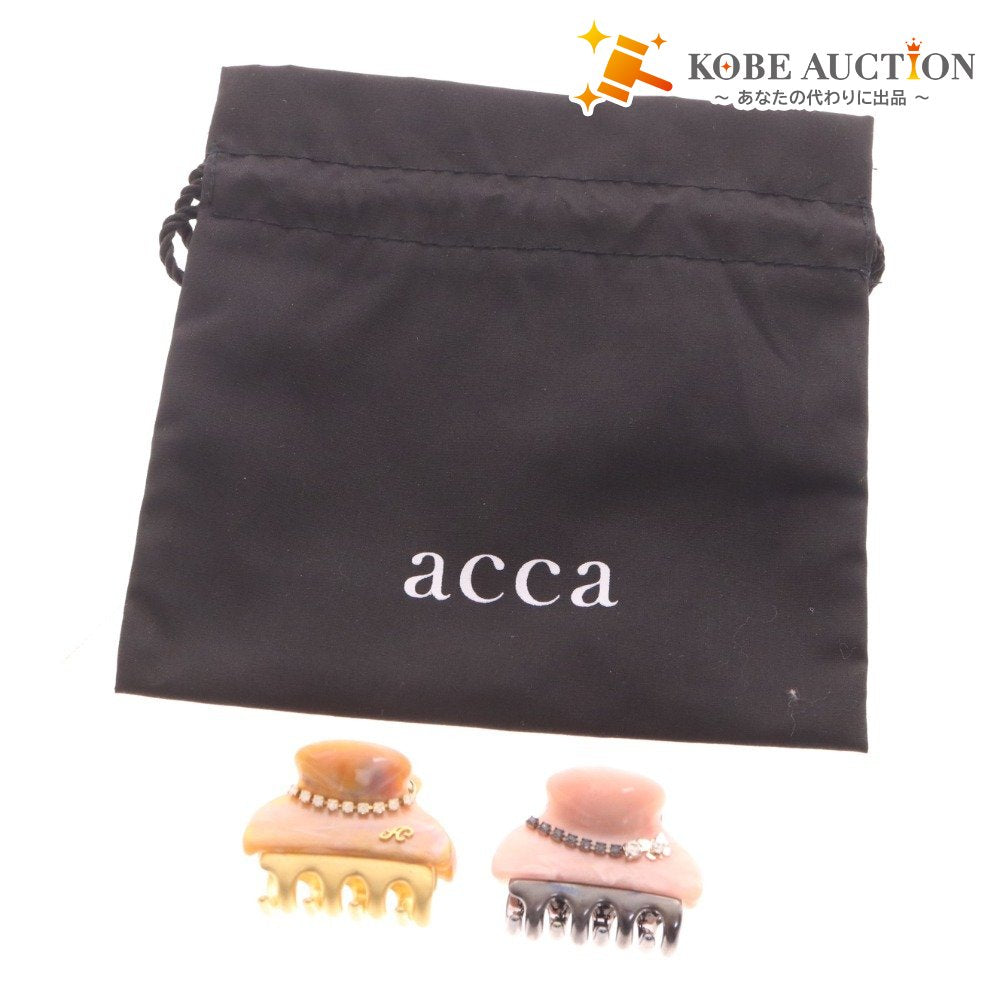 ■ アッカ ヘアクリップ 2点セット まとめ売り ヘアアクセサリー バンスクリップ 髪留め ビジュー レディース オレンジ ピンク 保管袋付き