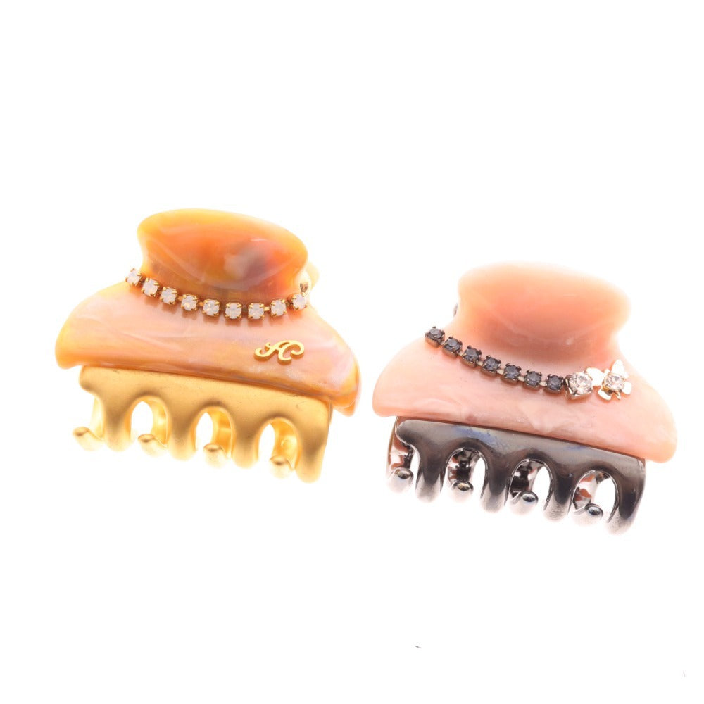 ■ アッカ ヘアクリップ 2点セット まとめ売り ヘアアクセサリー バンスクリップ 髪留め ビジュー レディース オレンジ ピンク 保管袋付き