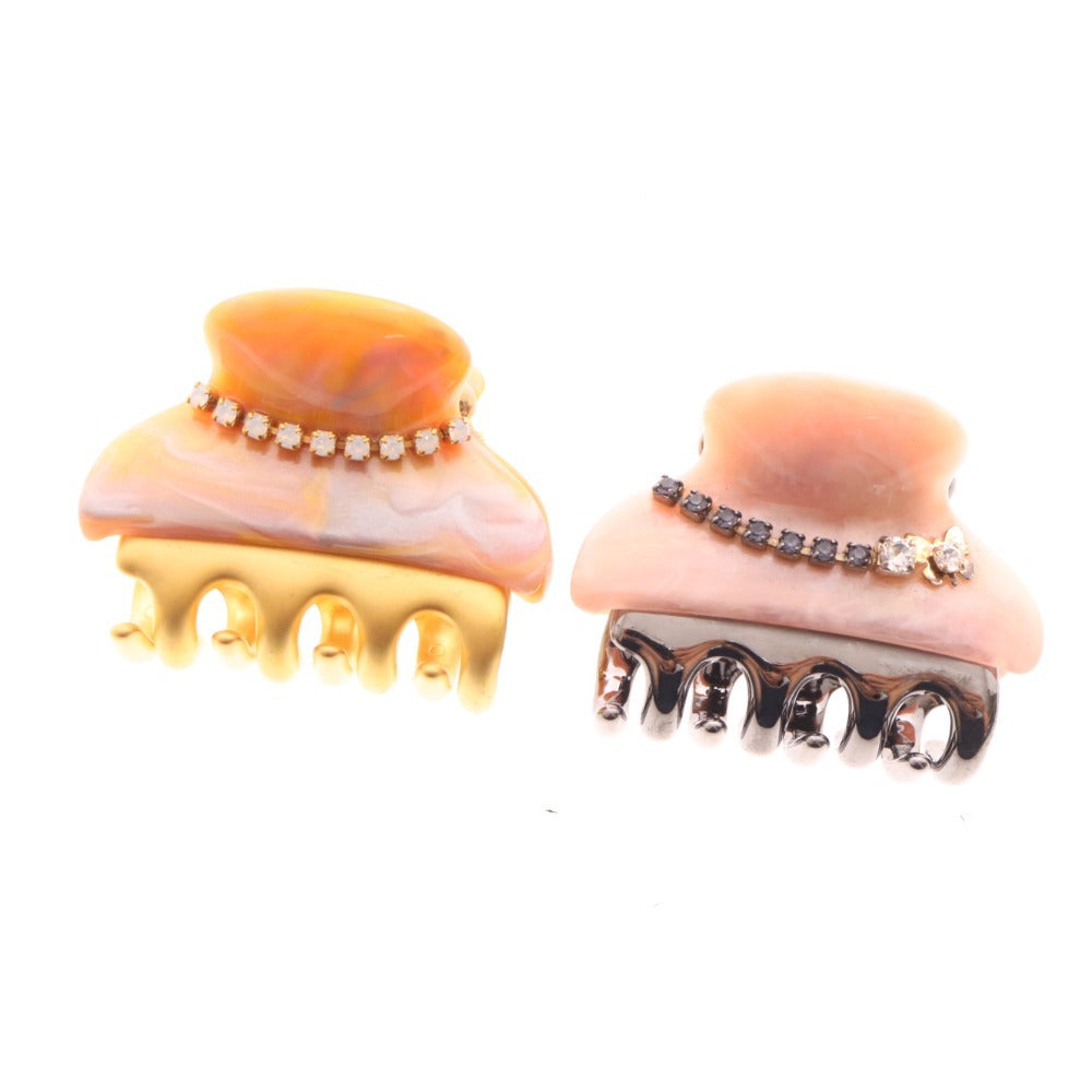 ■ アッカ ヘアクリップ 2点セット まとめ売り ヘアアクセサリー バンスクリップ 髪留め ビジュー レディース オレンジ ピンク 保管袋付き