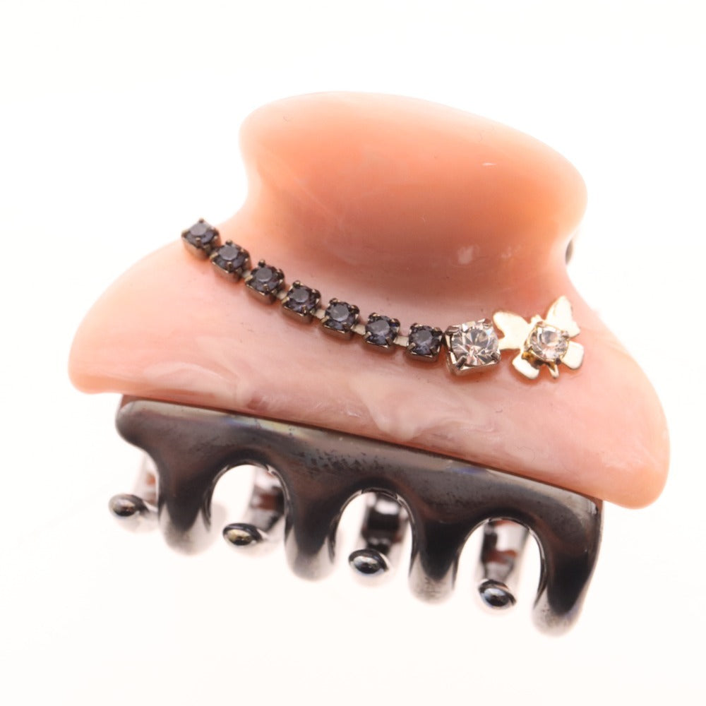 ■ アッカ ヘアクリップ 2点セット まとめ売り ヘアアクセサリー バンスクリップ 髪留め ビジュー レディース オレンジ ピンク 保管袋付き