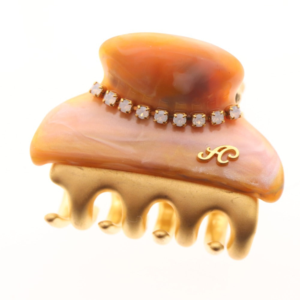 ■ アッカ ヘアクリップ 2点セット まとめ売り ヘアアクセサリー バンスクリップ 髪留め ビジュー レディース オレンジ ピンク 保管袋付き