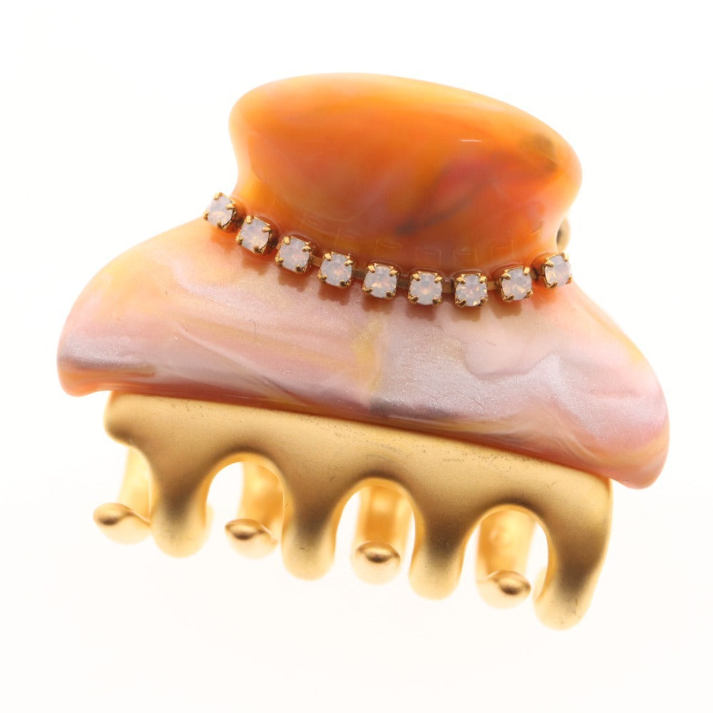 ■ アッカ ヘアクリップ 2点セット まとめ売り ヘアアクセサリー バンスクリップ 髪留め ビジュー レディース オレンジ ピンク 保管袋付き