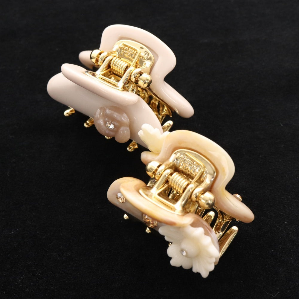 ■ アッカ ヘアクリップ ヘアアクセサリー 花 ラインストーン 2点セット まとめ売り レディース ホワイト ベージュ 付属品付き