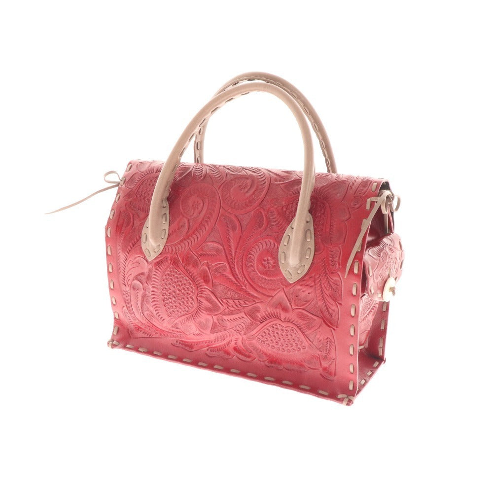 ■ GRACE CONTINENTAL Carving Tribes Handbag Bag Cowhide Ladies Red Accessories included Tags included Unused
