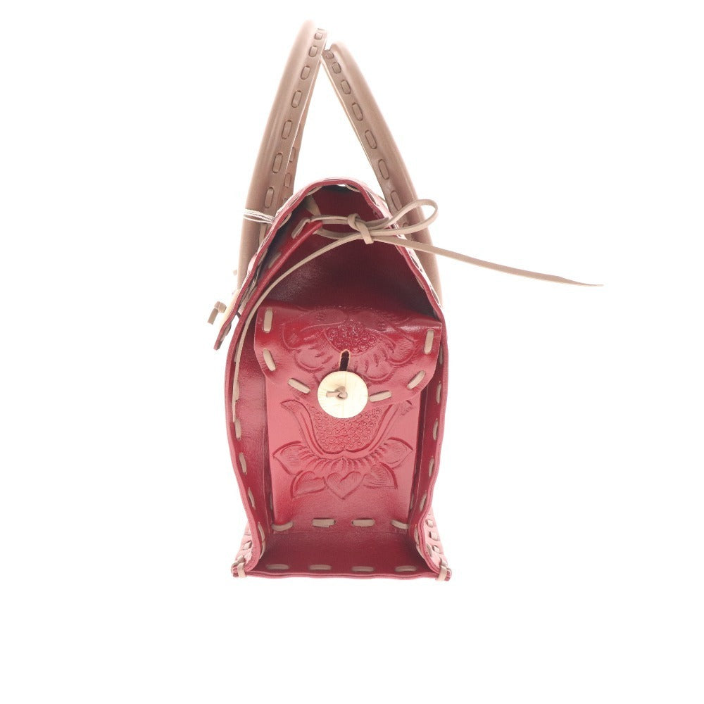 ■ GRACE CONTINENTAL Carving Tribes Handbag Bag Cowhide Ladies Red Accessories included Tags included Unused