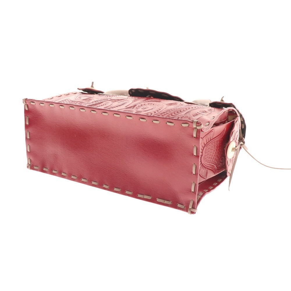 ■ GRACE CONTINENTAL Carving Tribes Handbag Bag Cowhide Ladies Red Accessories included Tags included Unused