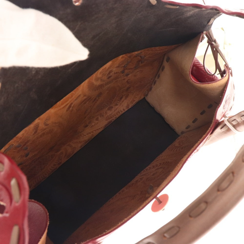 ■ GRACE CONTINENTAL Carving Tribes Handbag Bag Cowhide Ladies Red Accessories included Tags included Unused
