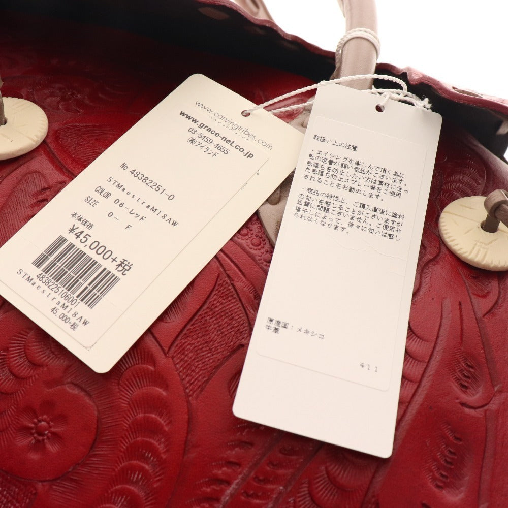 ■ GRACE CONTINENTAL Carving Tribes Handbag Bag Cowhide Ladies Red Accessories included Tags included Unused
