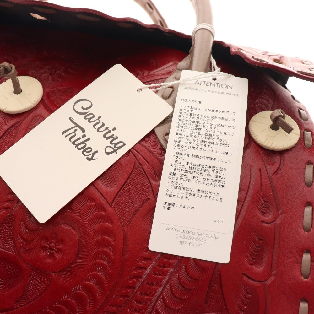 ■ GRACE CONTINENTAL Carving Tribes Handbag Bag Cowhide Ladies Red Accessories included Tags included Unused