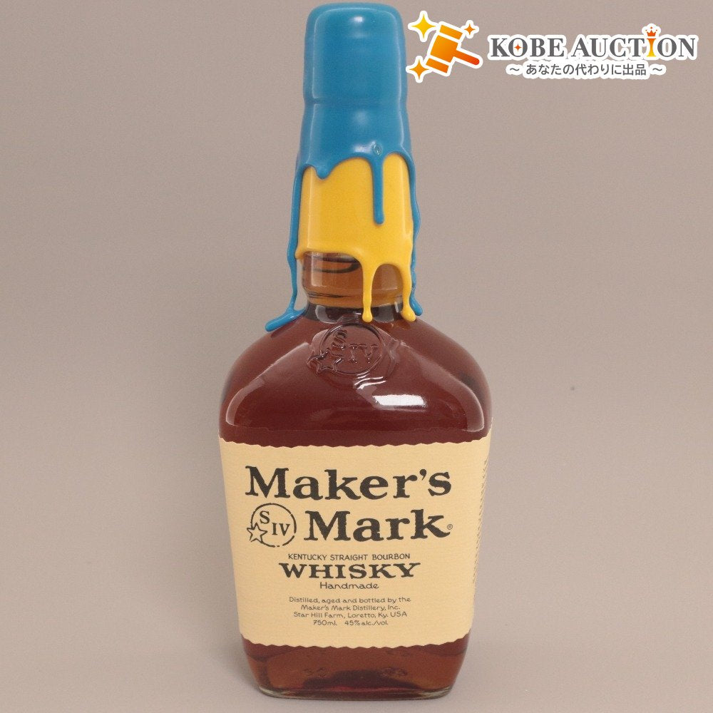 ■ Maker's Mark Bourbon Whiskey Double Wax/Seal Blue & Yellow Top 2-Color Special Limited Edition Bottle 750ml 45% Unused, Unopened