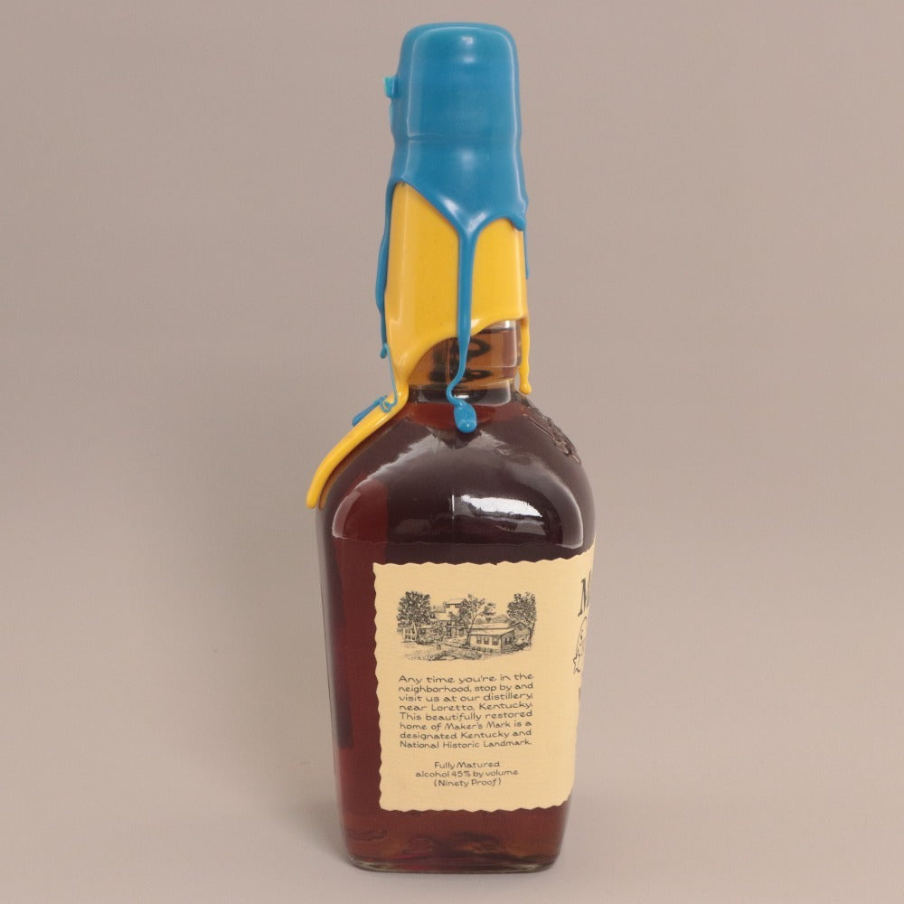 ■ Maker's Mark Bourbon Whiskey Double Wax/Seal Blue & Yellow Top 2-Color Special Limited Edition Bottle 750ml 45% Unused, Unopened
