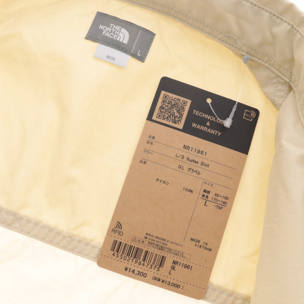 ■ ノースフェイス ロングスリーブヌプシシャツ 長袖 トップス ナイロン ジャケット 無地 ユニセックス L ベージュ系 タグ付き 未使用