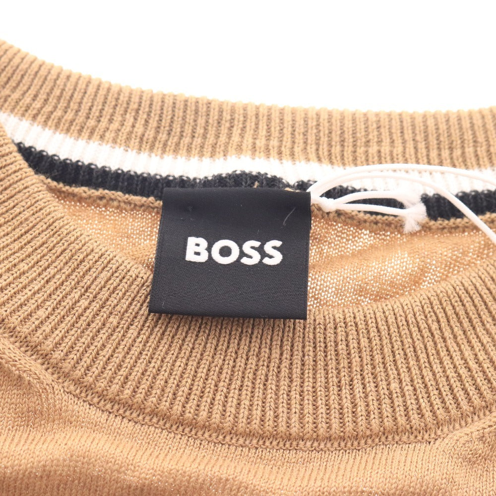 ■ ヒューゴボス ニットTシャツ ニットセーター Knit Wear 50496329 半袖 トップス メンズ M ブラウン ベージュ系 付属品付き 未使用