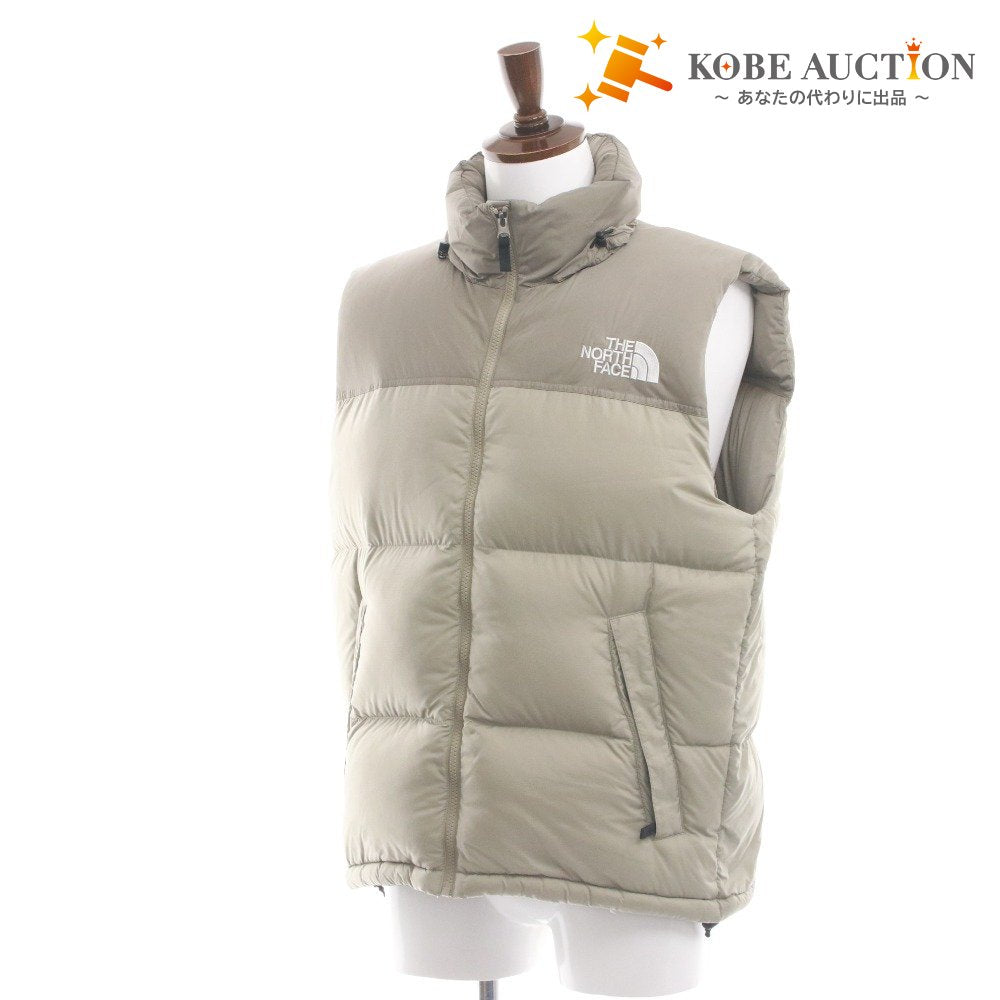 The North Face Down Vest Jacket ND92338, Men's Size L, Khaki Gray, Zippered, Pockets, Hooded