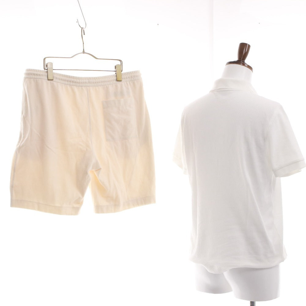 Lacoste polo shirt and shorts 2-piece set, top and bottoms, solid color, buttons, drawstring, pockets, accents, men's, size M, white, ivory