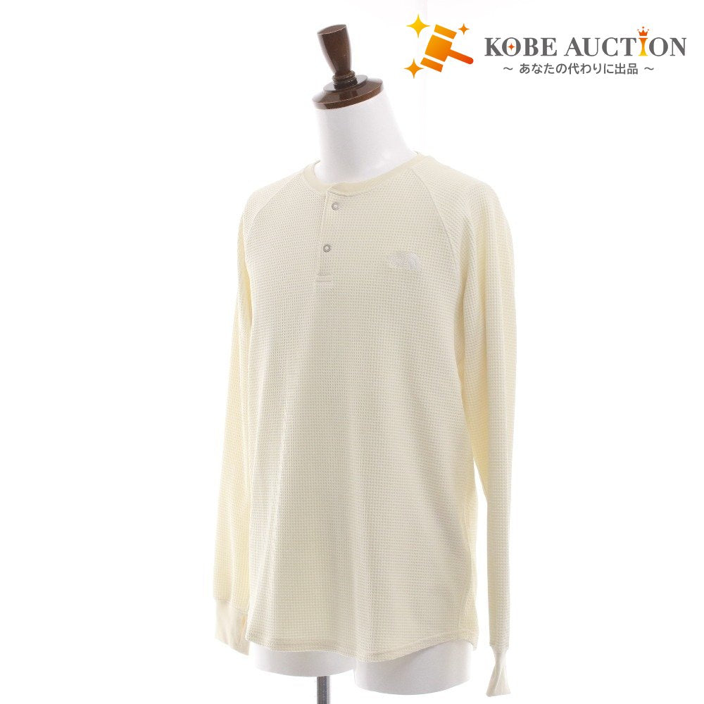 The North Face T-shirt NT62374, long sleeves, button closure, crew neck, solid color, one-point detail, men's/women's, size L, ivory, unused