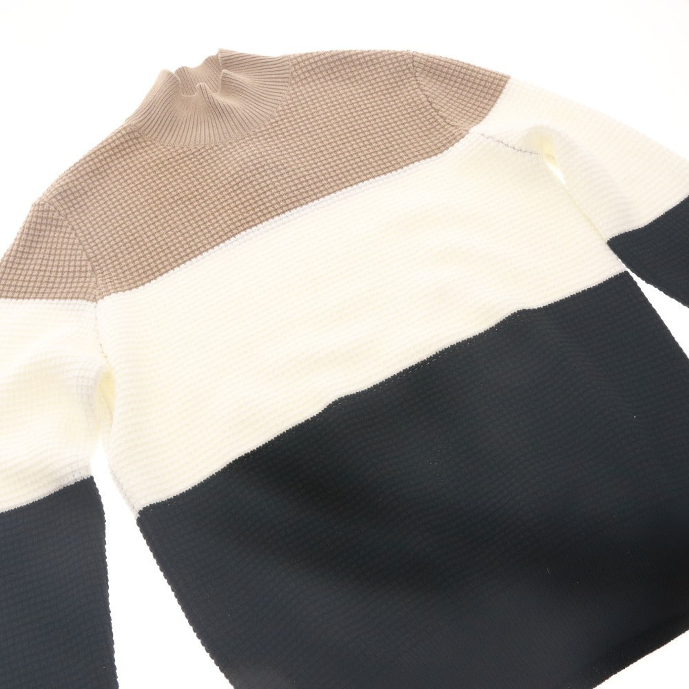 ■ ヒューゴボス セーター ニット トップス ワッフル ハイネック メンズ L ベージュ ホワイト ブラック 付属品付き 未使用