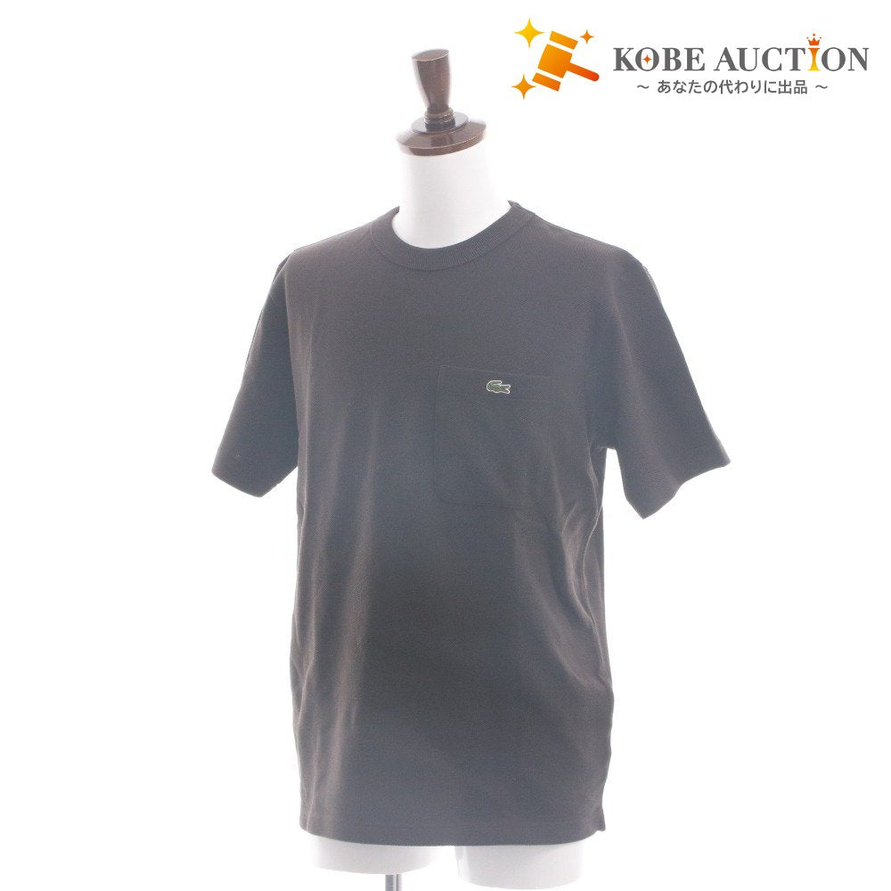 ■ ラコステ LACOSTE Tシャツ 半袖 TH4921-99 トップス ポケット 鹿の子 クルーネック ワッペン メンズ 4 ブラウン タグ付き 未使用