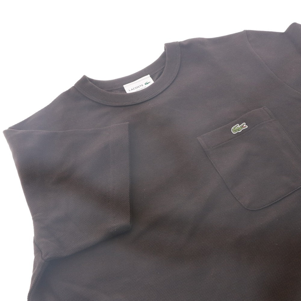 ■ ラコステ LACOSTE Tシャツ 半袖 TH4921-99 トップス ポケット 鹿の子 クルーネック ワッペン メンズ 4 ブラウン タグ付き 未使用