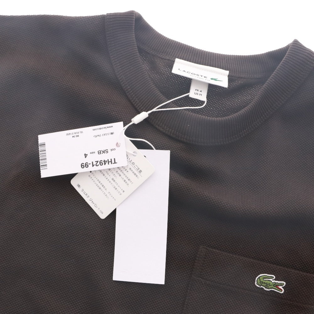 ■ ラコステ LACOSTE Tシャツ 半袖 TH4921-99 トップス ポケット 鹿の子 クルーネック ワッペン メンズ 4 ブラウン タグ付き 未使用