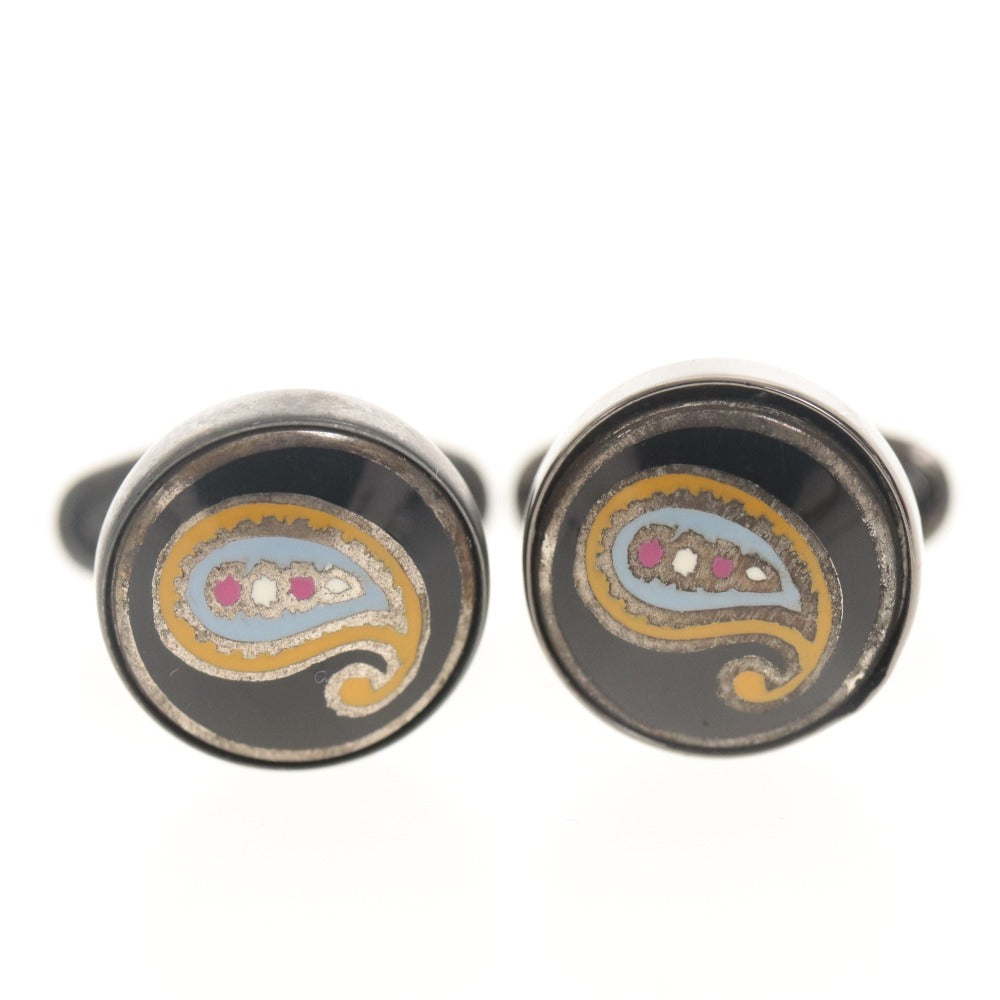 ■ ETRO エトロ カフリンクス カフスボタン ペイズリー柄 グレー シルバー 全長2cm 箱付き 未使用(訳アリ)