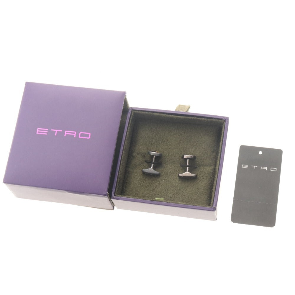 ■ ETRO エトロ カフリンクス カフスボタン ペイズリー柄 グレー シルバー 全長2cm 箱付き 未使用(訳アリ)